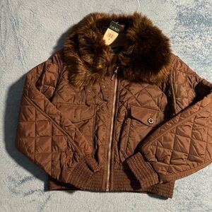 Ralph Lauren Chocolate Diamond-Quilted Mockneck Jacket